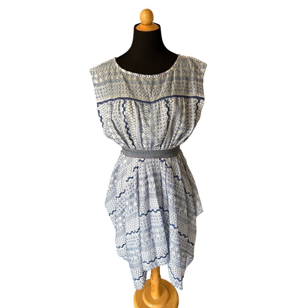New Romantics Free People Embroidered White Blue Geometric Dress XS MSRP $268